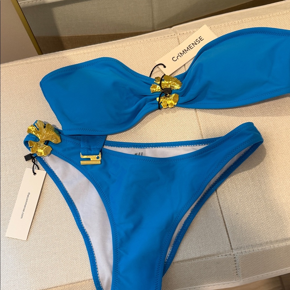 Vibrant Blue Bikini with Gold Detail